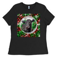 Black christmas black angus cow Ladies Tee - LillyAllenDesigns