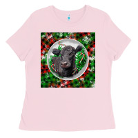 Bubblegum Pink christmas black angus cow Ladies Tee - LillyAllenDesigns