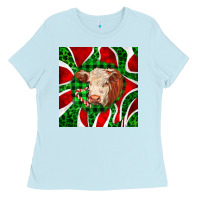 Baby Blue christmas hereford cow face Ladies Tee - LillyAllenDesigns