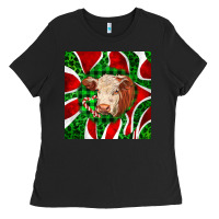 Black christmas hereford cow face Ladies Tee - LillyAllenDesigns