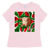 Bubblegum Pink christmas hereford cow face Ladies Tee - LillyAllenDesigns