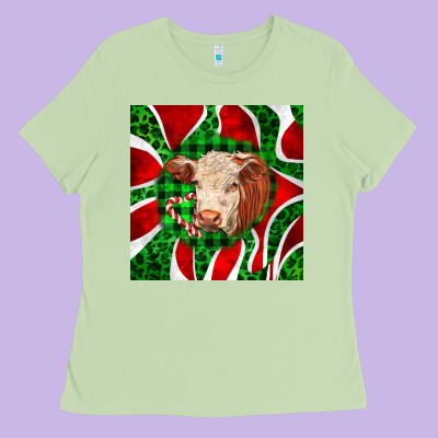 Christmas Hereford Cow Face Ladies Tee Designed By Lillyallendesigns