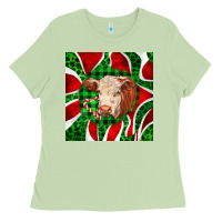 Matcha christmas hereford cow face Ladies Tee - LillyAllenDesigns
