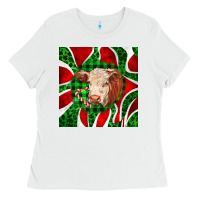 White christmas hereford cow face Ladies Tee - LillyAllenDesigns