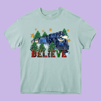 Believe Polar Express Christmas Trees Heavy Core Tee Designed By Fadigitalartstudio