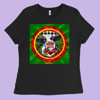 Christmas Baby Holstein Face Ladies Tee Designed By Lillyallendesigns
