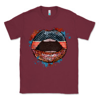 Burgundy American flag lips 4th of july Classic Tee - FaDigitalArtStudio