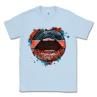 Dusty Blue American flag lips 4th of july Classic Tee - FaDigitalArtStudio
