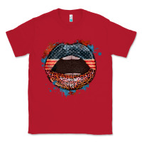Red American flag lips 4th of july Classic Tee - FaDigitalArtStudio