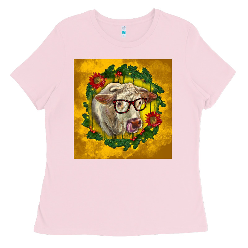 Christmas Charolais Cow Face Ladies Tee by LillyAllenDesigns | Teevron