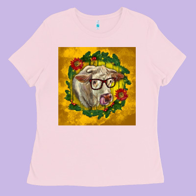 Christmas Charolais Cow Face Ladies Tee Designed By Lillyallendesigns