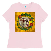 Bubblegum Pink christmas charolais cow face Ladies Tee - LillyAllenDesigns