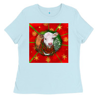 Baby Blue christmas hereford calf Ladies Tee - LillyAllenDesigns