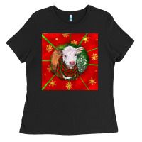 Black christmas hereford calf Ladies Tee - LillyAllenDesigns