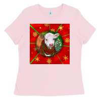 Bubblegum Pink christmas hereford calf Ladies Tee - LillyAllenDesigns