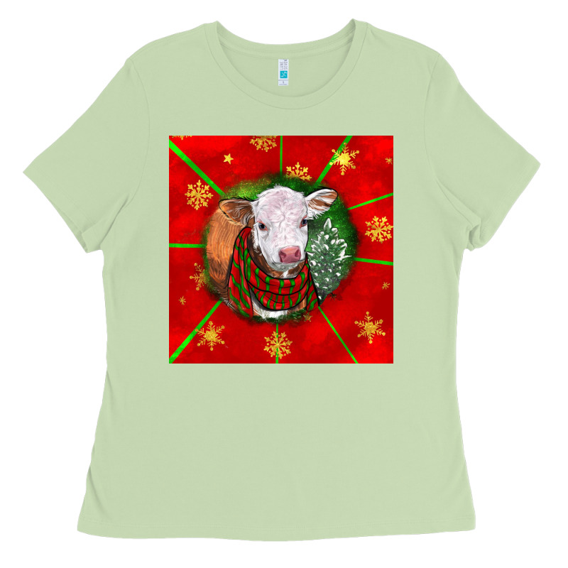 Christmas Hereford Calf Ladies Tee by LillyAllenDesigns | Teevron