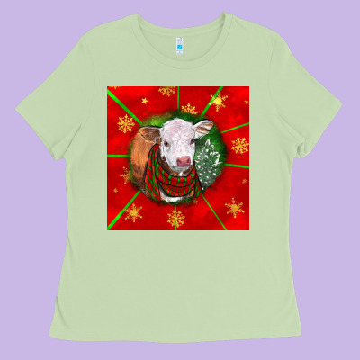 Christmas Hereford Calf Ladies Tee Designed By Lillyallendesigns