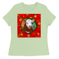 Matcha christmas hereford calf Ladies Tee - LillyAllenDesigns