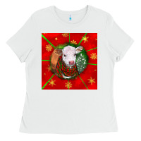 White christmas hereford calf Ladies Tee - LillyAllenDesigns