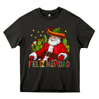 Asphalt Feliz Navidad Santa With Cactus Heavy Core Tee - BundleAndBundleShop