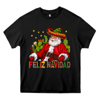 Black Feliz Navidad Santa With Cactus Heavy Core Tee - BundleAndBundleShop