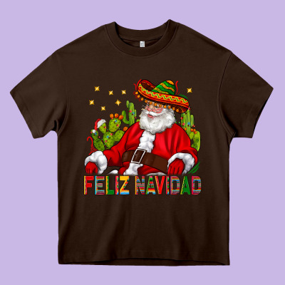 Feliz Navidad Santa With Cactus Heavy Core Tee Designed By Bundleandbundleshop