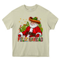Mossy Feliz Navidad Santa With Cactus Heavy Core Tee - BundleAndBundleShop