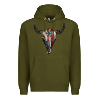 Army Green American Bull Skull Gemstone Premium Hoodie - Jasminsmagicworld