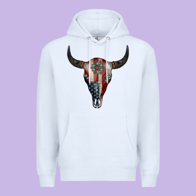 American Bull Skull Gemstone Premium Hoodie Designed By Jasminsmagicworld