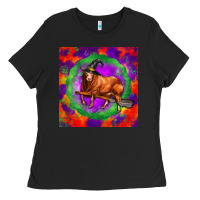 Black halloween red angus bull Ladies Tee - LillyAllenDesigns