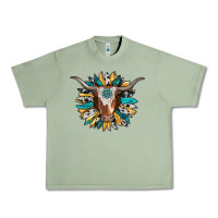 Oil Green texas longhorn sunflower background Urban Heavy Tee - RanaPortraitStore