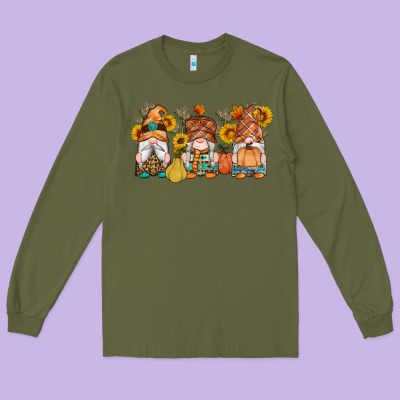 Fall Gnomes Pumpkin Sunflowers Long Sleeve Tee Designed By Artiststas