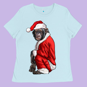 Chimpanzee With Santa Clothes Ladies Tee Designed By Lillyallendesigns