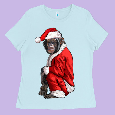 Chimpanzee With Santa Clothes Ladies Tee Designed By Lillyallendesigns