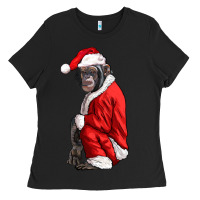 Black Chimpanzee With Santa Clothes Ladies Tee - LillyAllenDesigns