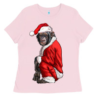 Bubblegum Pink Chimpanzee With Santa Clothes Ladies Tee - LillyAllenDesigns