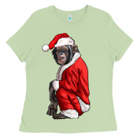 Matcha Chimpanzee With Santa Clothes Ladies Tee - LillyAllenDesigns