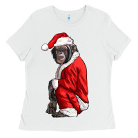 White Chimpanzee With Santa Clothes Ladies Tee - LillyAllenDesigns