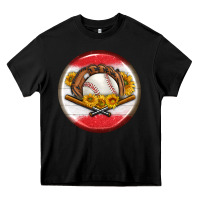 Black baseball with sunflower round earrings Heavy Core Tee - BundleAndBundleShop