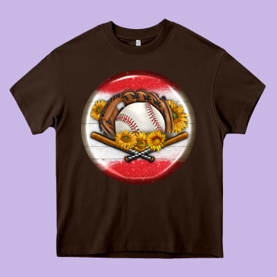 Baseball With Sunflower Round Earrings Heavy Core Tee Designed By Bundleandbundleshop