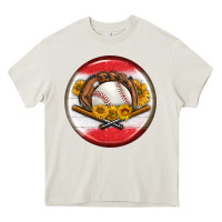 Cream baseball with sunflower round earrings Heavy Core Tee - BundleAndBundleShop