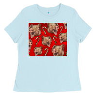 Baby Blue Yorkshire Pig And Candy Cane Ladies Tee - LillyAllenDesigns