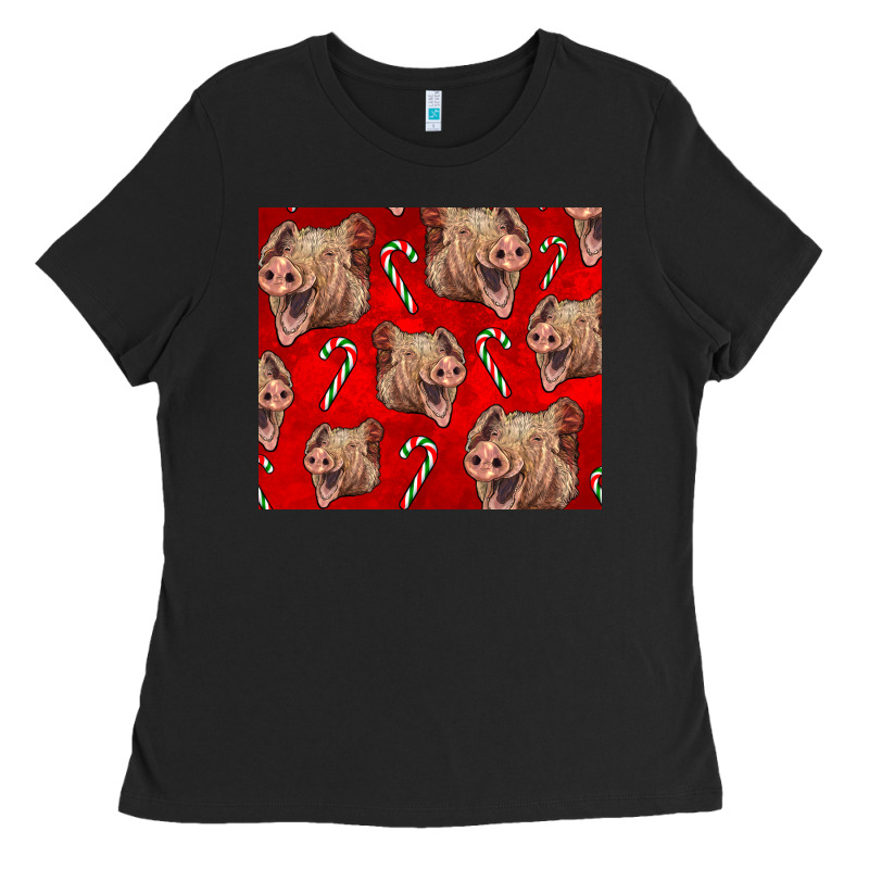 Yorkshire Pig And Candy Cane Ladies Tee by LillyAllenDesigns | Teevron