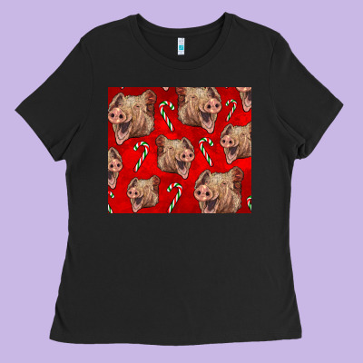 Yorkshire Pig And Candy Cane Ladies Tee Designed By Lillyallendesigns