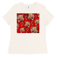 Bone Yorkshire Pig And Candy Cane Ladies Tee - LillyAllenDesigns