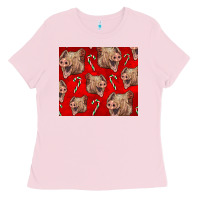 Bubblegum Pink Yorkshire Pig And Candy Cane Ladies Tee - LillyAllenDesigns