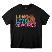 Black Western Long Live Cowgirls With Roses Heavy Core Tee - BundleAndBundleShop
