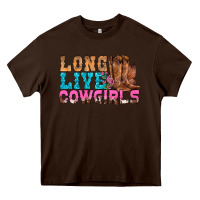 Chocolate Brown Western Long Live Cowgirls With Roses Heavy Core Tee - BundleAndBundleShop