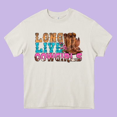 Western Long Live Cowgirls With Roses Heavy Core Tee Designed By Bundleandbundleshop