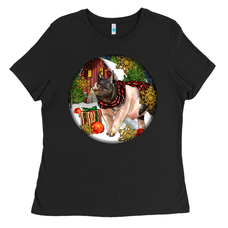 Hampshire Sow Pig Christmas Ladies Tee by LillyAllenDesigns | Teevron